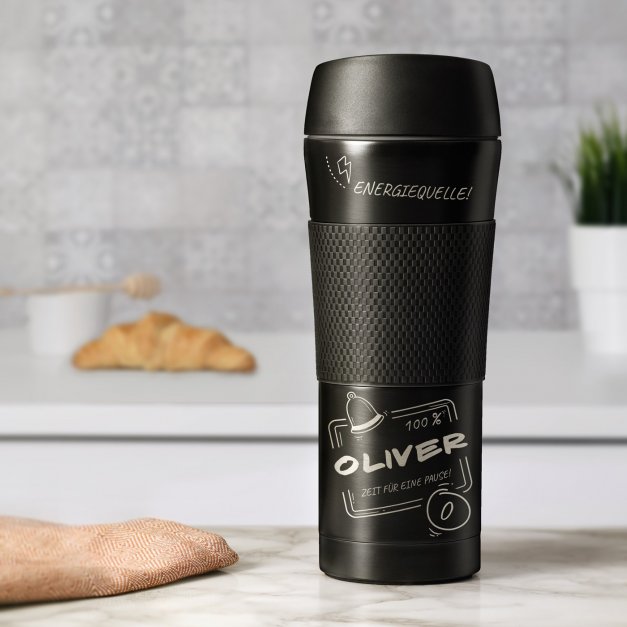 Rutschfester Thermobecher mit Gravur Schwarz 400 ml für einen Schüler, Lehrer, Klassenlehrer