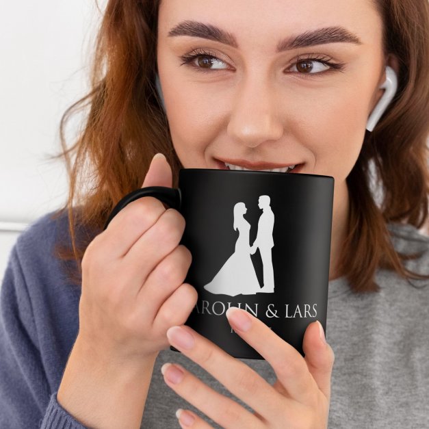 Kaffeebecher aus Matt Keramik mit Gravur für ein Paar zur Hochzeit, zum Hochzeitstag