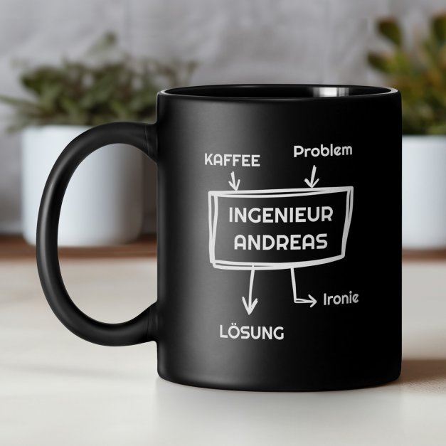 Kaffeebecher aus Matt Keramik mit Gravur für einen Ingenieur