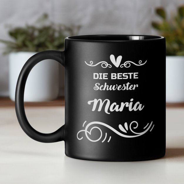 Kaffeebecher aus Matt Keramik mit Gravur für Ihre Schwester