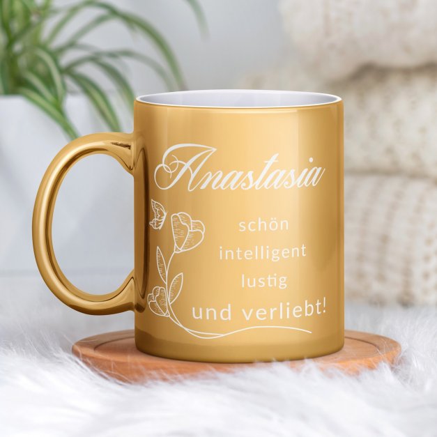 Kaffeebecher mit Gravur Gold/Glänzend für Ihre Freundin Ehefrau zum Geburtstag Hochzeitstag