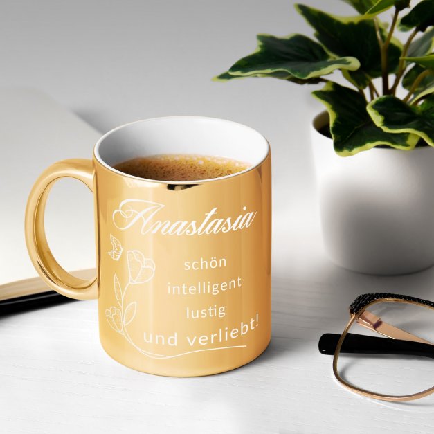 Kaffeebecher mit Gravur Gold/Glänzend für Ihre Freundin Ehefrau zum Geburtstag Hochzeitstag