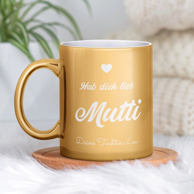 Kaffeebecher mit Gravur Gold/Glänzend für Ihre Mama