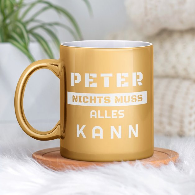 Kaffeebecher mit Gravur Gold/Glänzend für einen Rentner zum Geburtstag