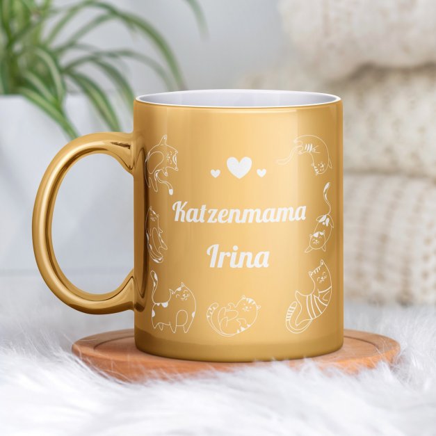 Kaffeebecher mit Gravur Gold/Glänzend für eine Katzenmama