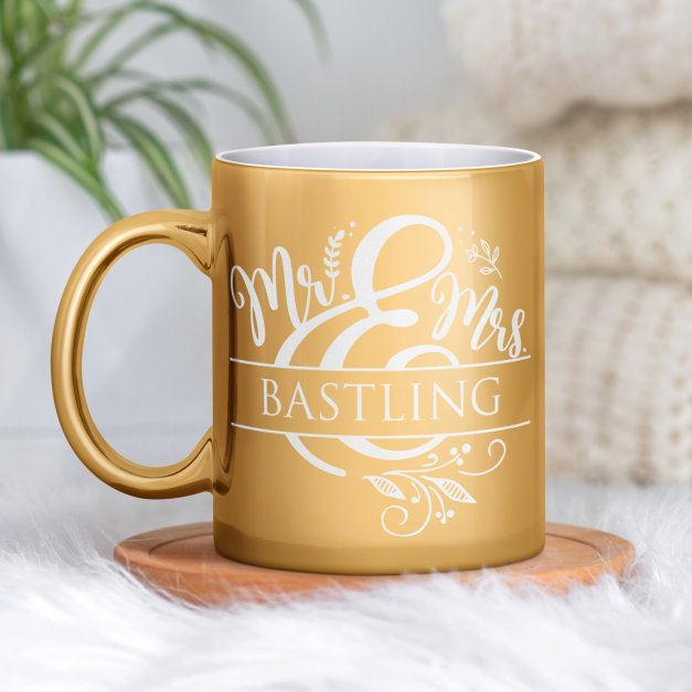 Kaffeebecher mit Gravur Gold/Glänzend für ein Paar für Ihre Ehefrau Ihren Ehemann zum Hochzeitstag