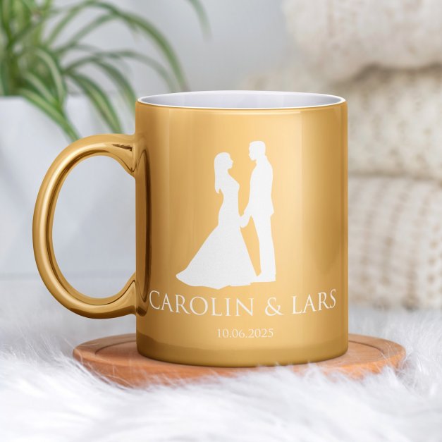 Kaffeebecher mit Gravur Gold/Glänzend für ein Paar Ihre Ehefrau Ihren Ehemann zur Hochzeit zum Hochzeitstag