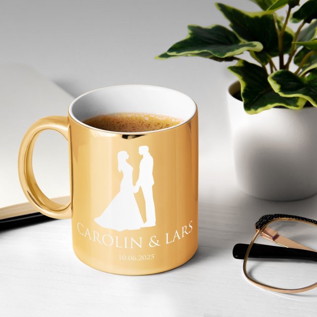 Kaffeebecher mit Gravur Gold/Glänzend für ein Paar Ihre Ehefrau Ihren Ehemann zur Hochzeit zum Hochzeitstag