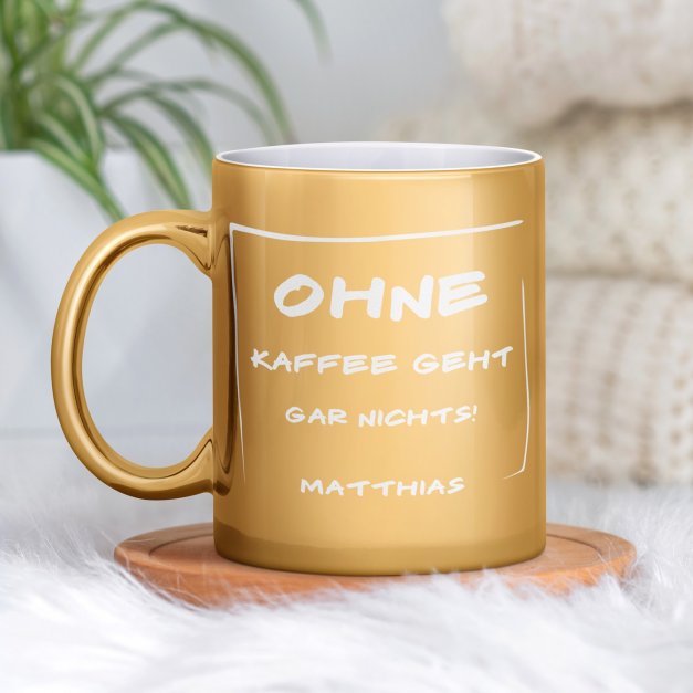 Kaffeebecher mit Gravur Gold/Glänzend für einen Kaffeetrinker Angestellten zum Geburtstag zur Beförderung