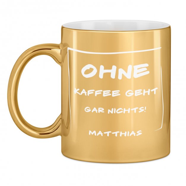 Kaffeebecher mit Gravur Gold/Glänzend für einen Kaffeetrinker Angestellten zum Geburtstag zur Beförderung