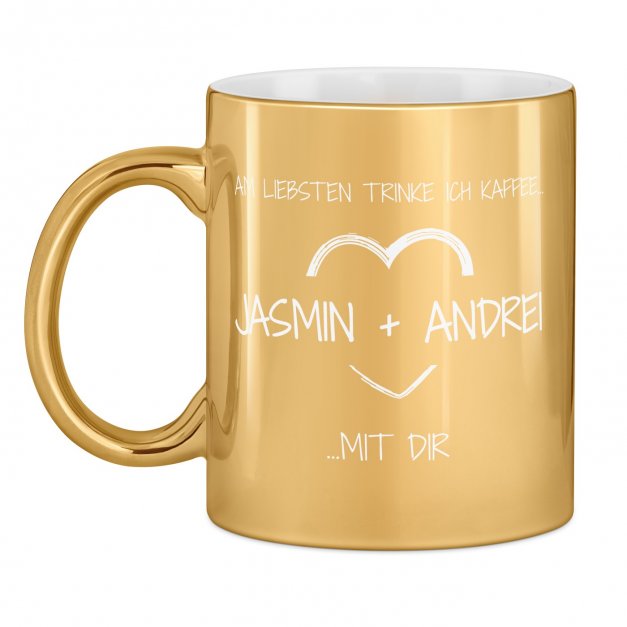 Kaffeebecher mit Gravur Gold/Glänzend für ein Paar Ihre Freundin Ihren Freund zum Jahrestag Valentinstag