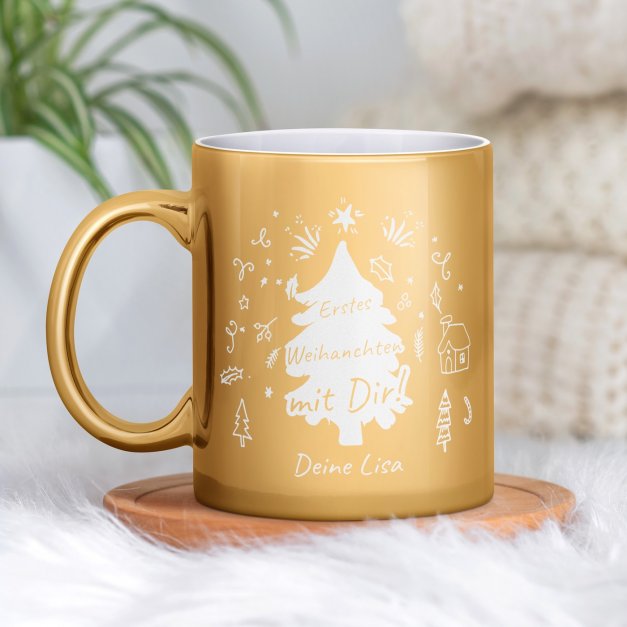 Kaffeebecher mit Gravur Gold/Glänzend für Ihren Freund Ehemann zu Weihnachten