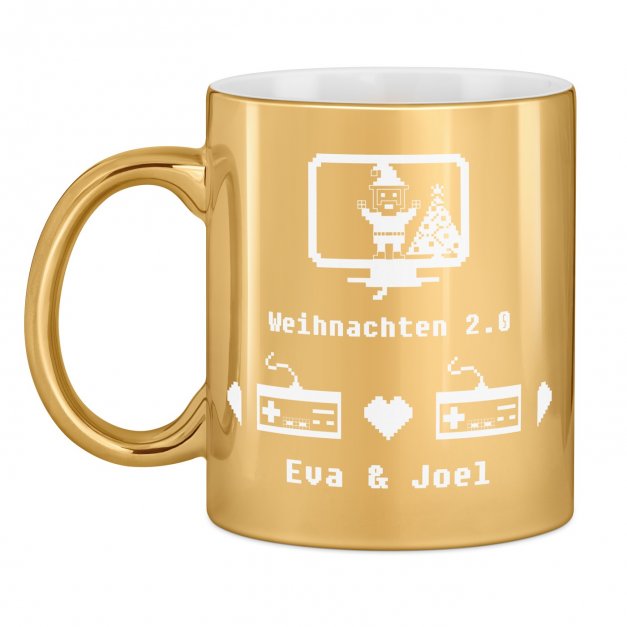 Kaffeebecher mit Gravur Gold/Glänzend für ein Gamerpaar zu Weihnachten