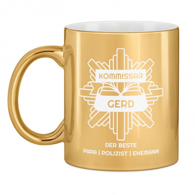 Kaffeebecher mit Gravur Gold/Glänzend für einen Polizisten Vater Ehemann zum Geburtstag