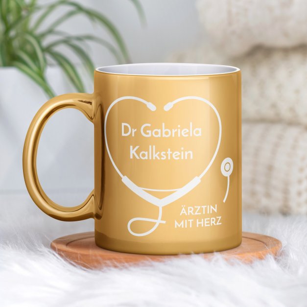 Kaffeebecher mit Gravur Gold/Glänzend für eine Ärztin