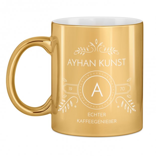 Kaffeebecher mit Gravur Gold/Glänzend für einen Gentleman zum Geburtstag