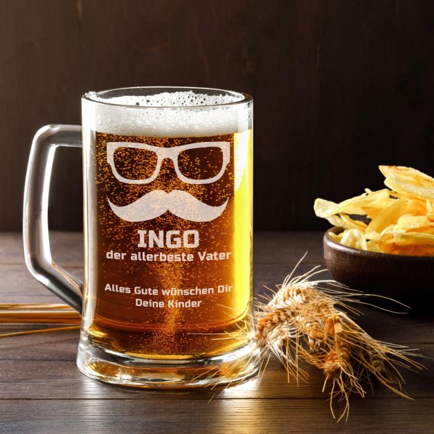 Bierkrug aus Glas mit Gravur für Ihren Vater