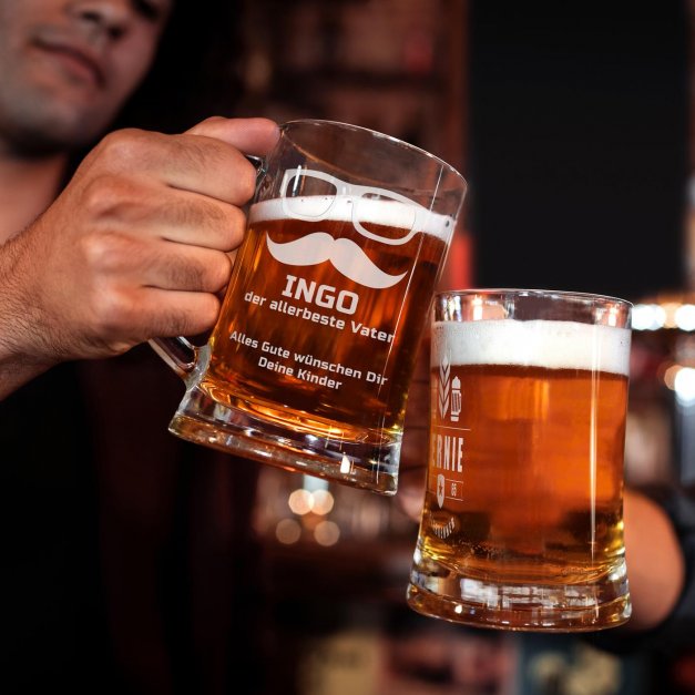 Bierkrug aus Glas mit Gravur für Ihren Vater