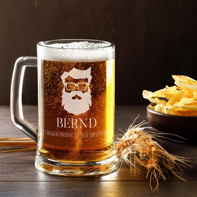 Bierkrug aus Glas mit Gravur für ihn zum Nikolaustag, zu Weihnachten