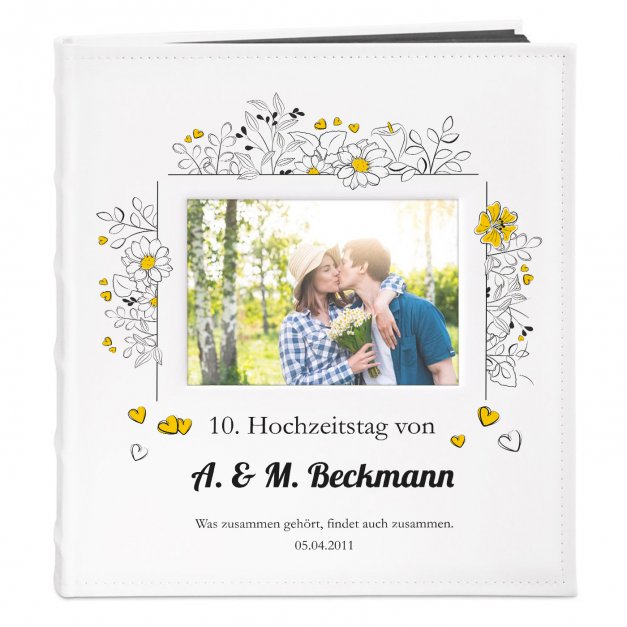Fotoalbum mit Sichtfenster mit Aufdruck zum Einkleben für ein Paar zum 10. Hochzeitsjubiläum