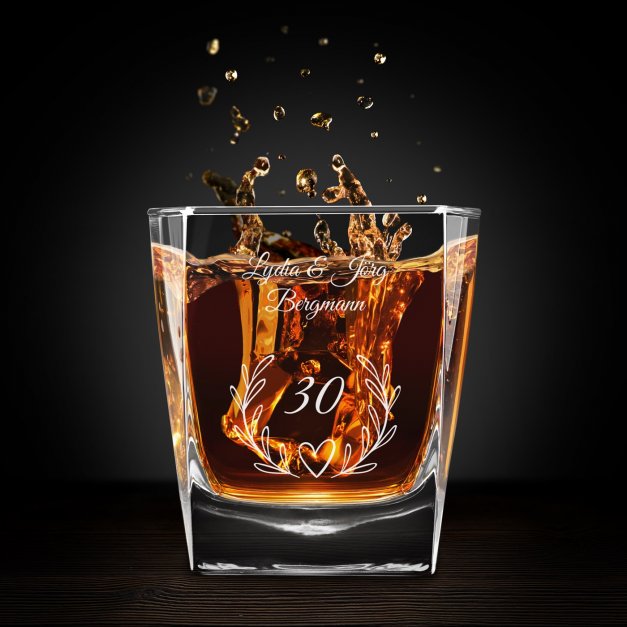 Cube Whisky Karaffe mit 2 Gläsern mit Gravur für ein Paar zum 30. Hochzeitstag