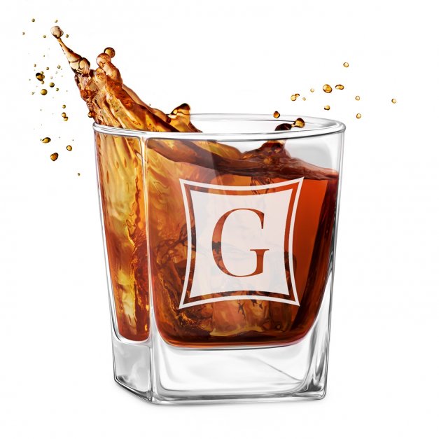 Cube Whisky Karaffe mit 4 Gläsern mit Gravur mit eingraviertem Initiale