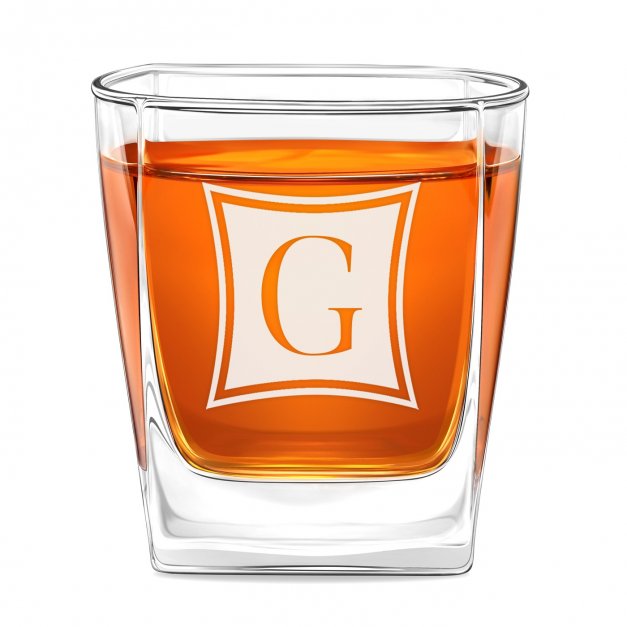 Cube Whisky Karaffe mit 4 Gläsern mit Gravur mit eingraviertem Initiale