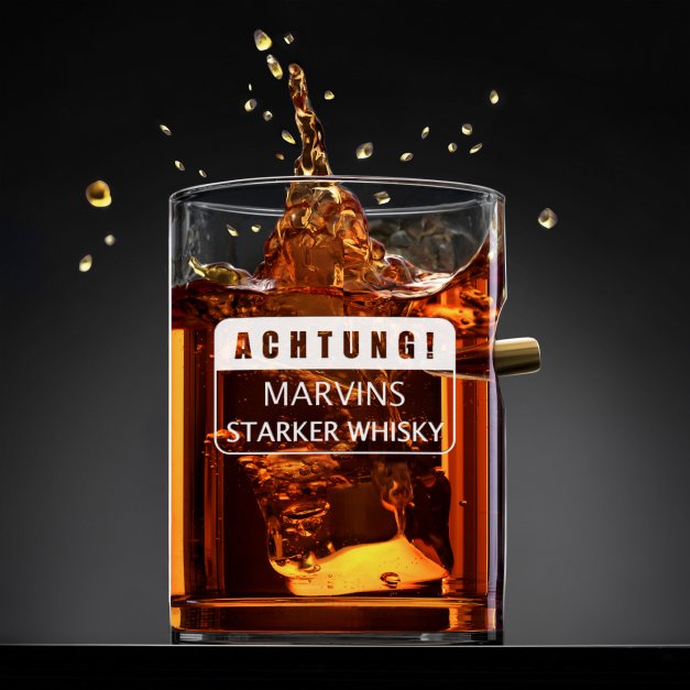 Whisky Karaffe in Gewehrform mit 4 Gläsern mit Gravur für einen Whiskykenner zum Jubiläum