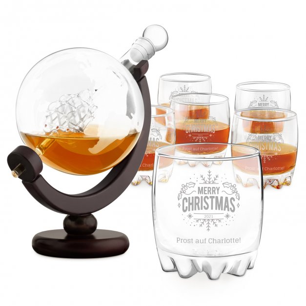 Whisky Karaffe in Globusform mit Schiff mit 6 Gläsern für sie zum Weihnachtsfest