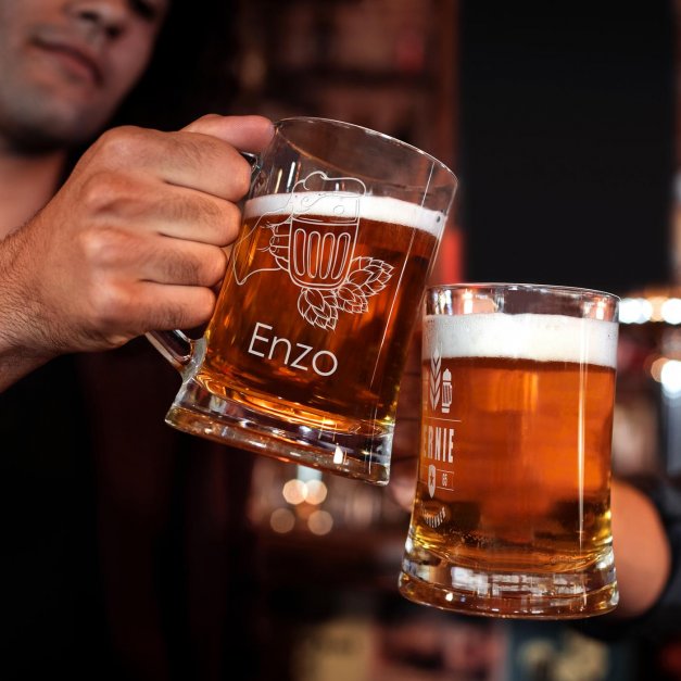 Bierkrug aus Glas mit Gravur für ihn zum Jubiläum