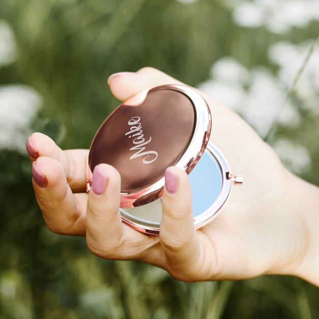 Runder Taschenspiegel mit Gravur Rosegold für sie zum Jubiläum