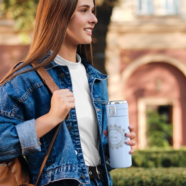 Reisebecher mit LED-Touch-Anzeige Blau 300 ml für ihn zum Geburtstag Namenstag