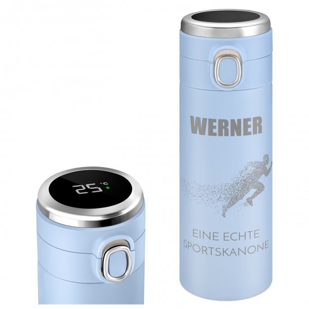 Reisebecher mit LED-Touch-Anzeige Blau 300 ml für Ihren Liebsten. Jogger, Sportler