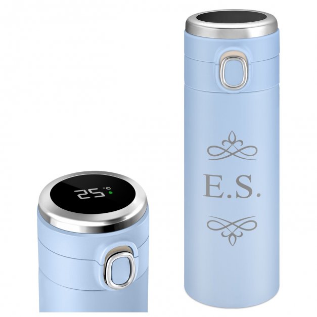 Reisebecher mit LED-Touch-Anzeige Blau 300 ml mit Initialen