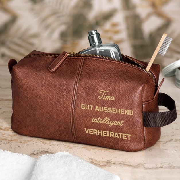 Braune Kosmetiktasche mit Gravur für Ihren Freund Ehemann zum Ehrentag