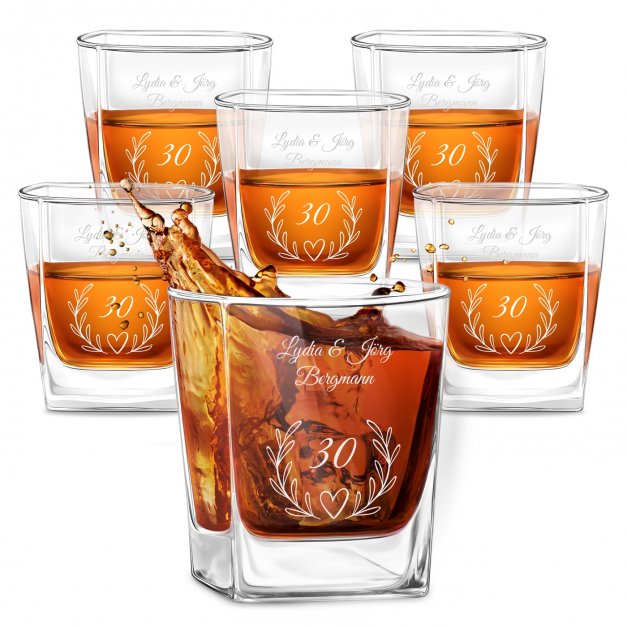 6er Whisky Gläser Set mit Gravur für ein Paar zum 30. Hochzeitstag