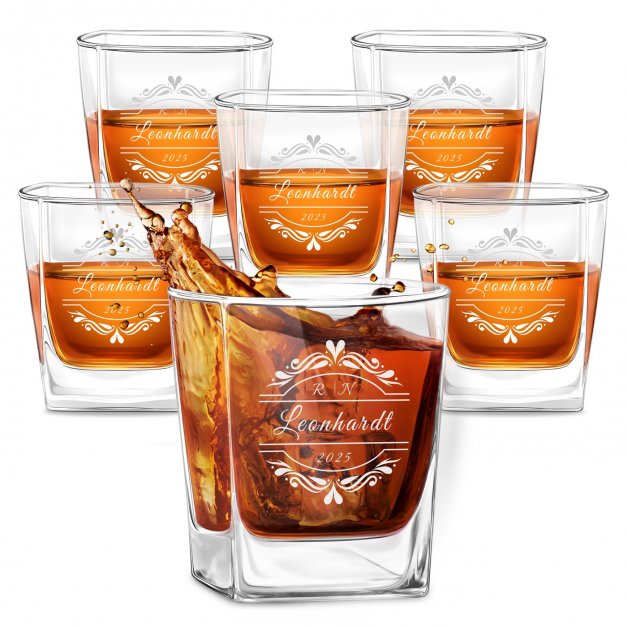 6er Whisky Gläser Set mit Gravur für ein Paar zur Hochzeit, zum Hochzeitstag, Einzug