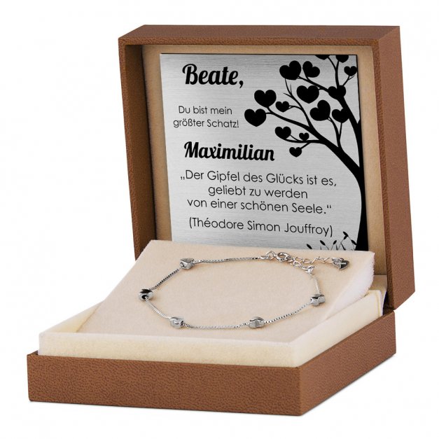 Herz Damen Armband 925 Silber + Geschenkbox mit Gravur
