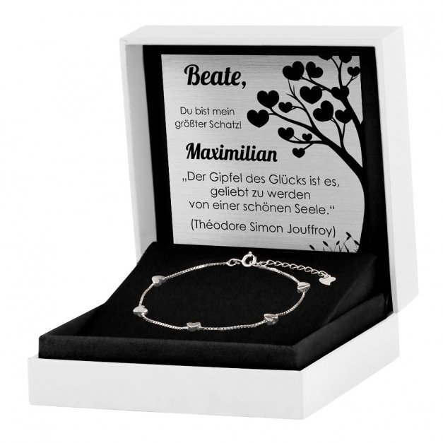 Herz Damen Armband 925 Silber + Geschenkbox mit Gravur