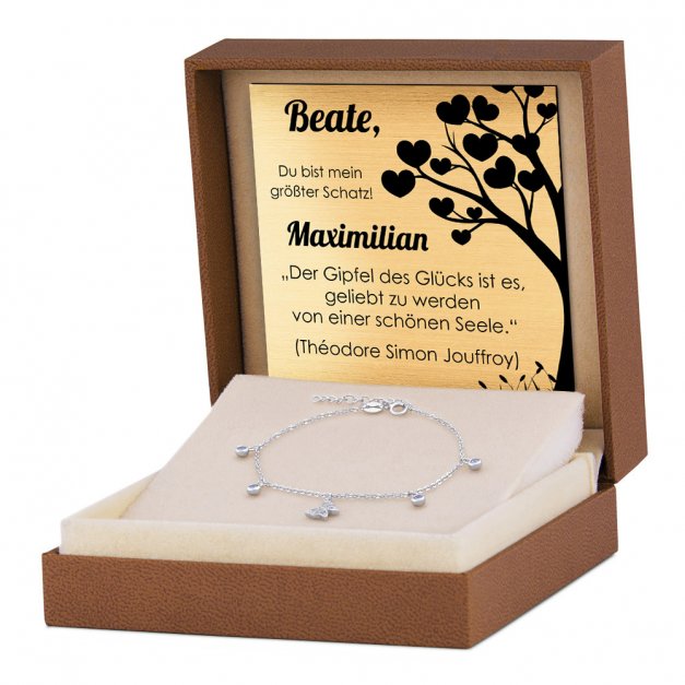 Damenarmband 925 Silber mit Schmetterling und Funkelsteinen + Geschenkbox mit Gravur