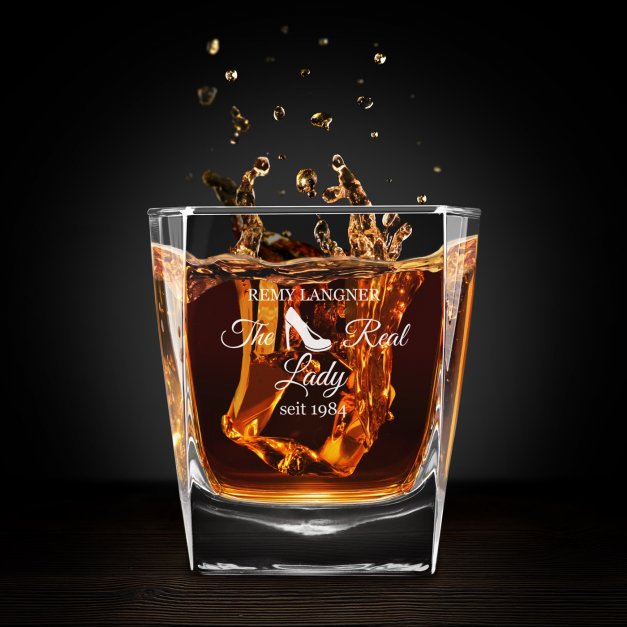 Whisky Glas mit Gravur für eine echte Dame zum Geburtstag