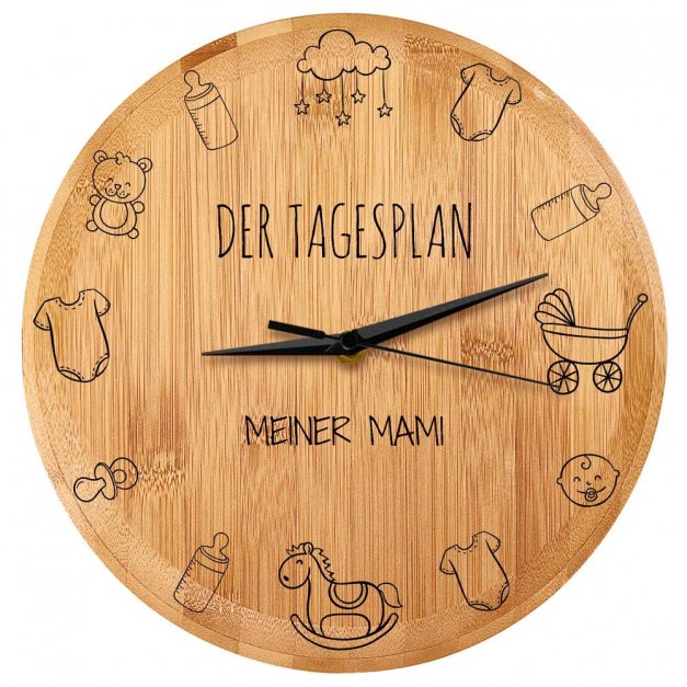 Bambus Wanduhr mit Aufdruck für Mama