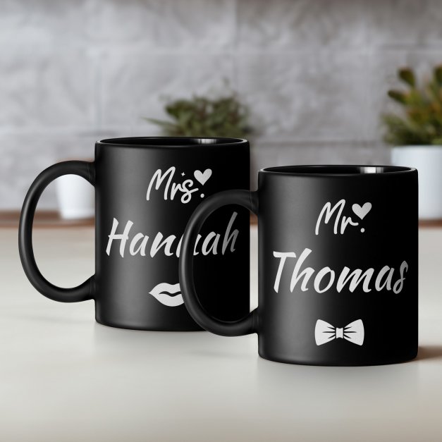 2 Keramikbecher mit Gravur Schwarz/Matt für ein Paar zur Hochzeit zum Hochzeitstag