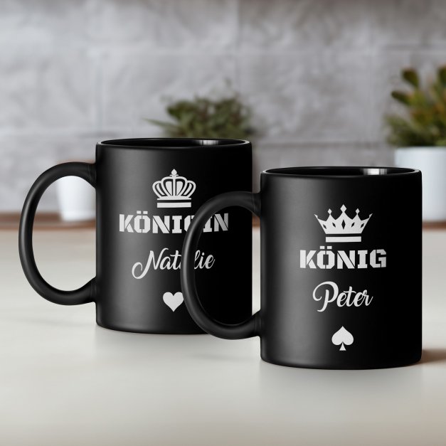 2 Keramikbecher mit Gravur Schwarz/Matt für ein Paar zur Eheschließung zum Hochzeitstag zur Einweihung