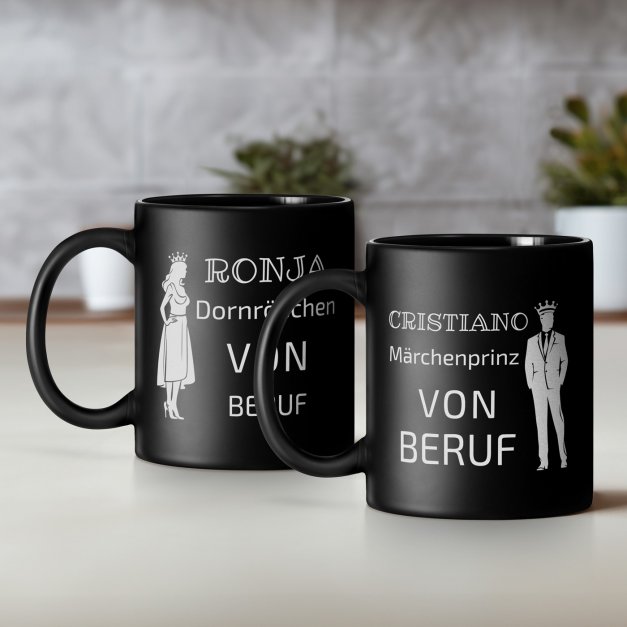 2 Keramikbecher mit Gravur Schwarz/Matt für ein Paar zur Vermählung zum Hochzeitstag zur Hauseinweihung