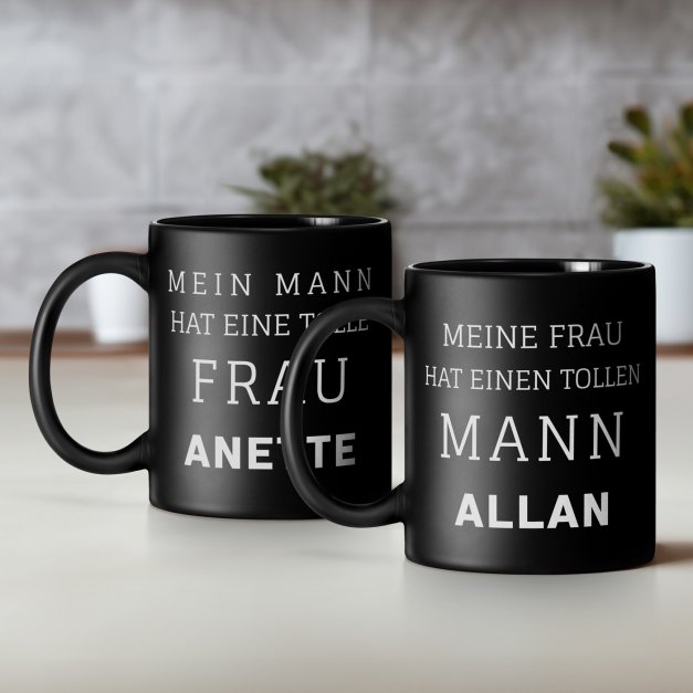 2 Keramikbecher mit Gravur Schwarz/Matt für ein Paar Ihre Ehefrau Ihren Ehemann zum Hochzeitstag Valentinstag