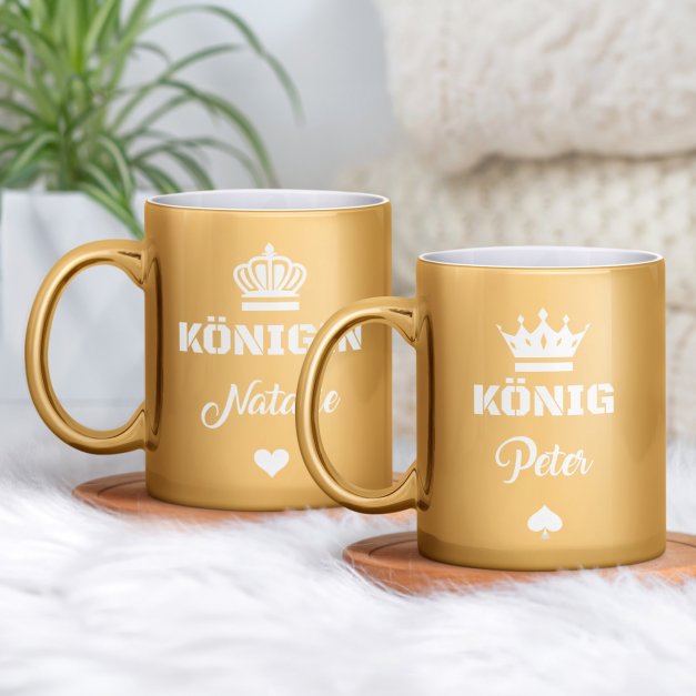 2 Kaffeebecher mit Gravur Gold/Glänzend für ein Paar zur Eheschließung zum Hochzeitstag zur Einweihung