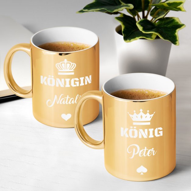 2 Kaffeebecher mit Gravur Gold/Glänzend für ein Paar zur Eheschließung zum Hochzeitstag zur Einweihung