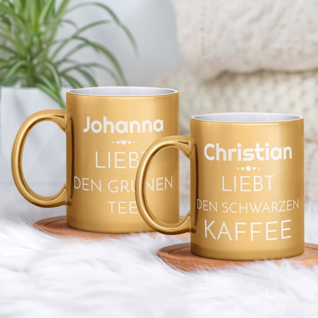 2 Kaffeebecher mit Gravur Gold/Glänzend für ein Paar zur Trauung zum Jahrestag Valentinstag zur Einweihung 