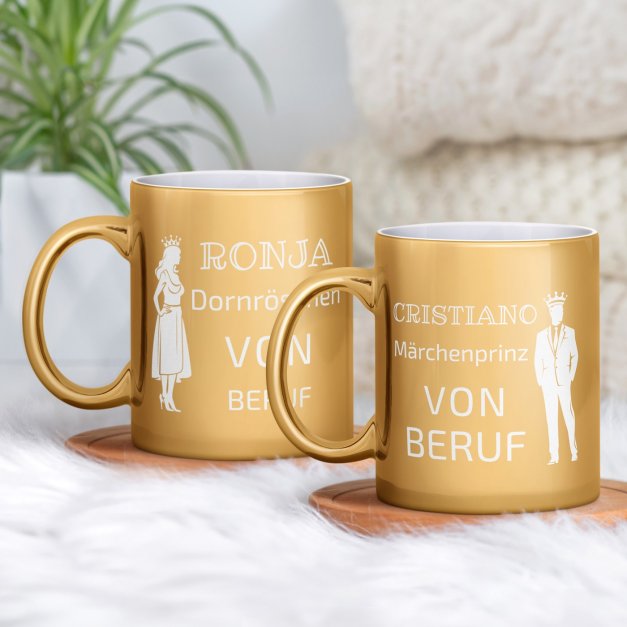 2 Kaffeebecher mit Gravur Gold/Glänzend für ein Paar zum Hochzeitstag